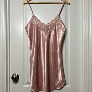 Alexandra Nicole Vintage Blush Pink Lace Trim Satin Slip Dress Coquette Style